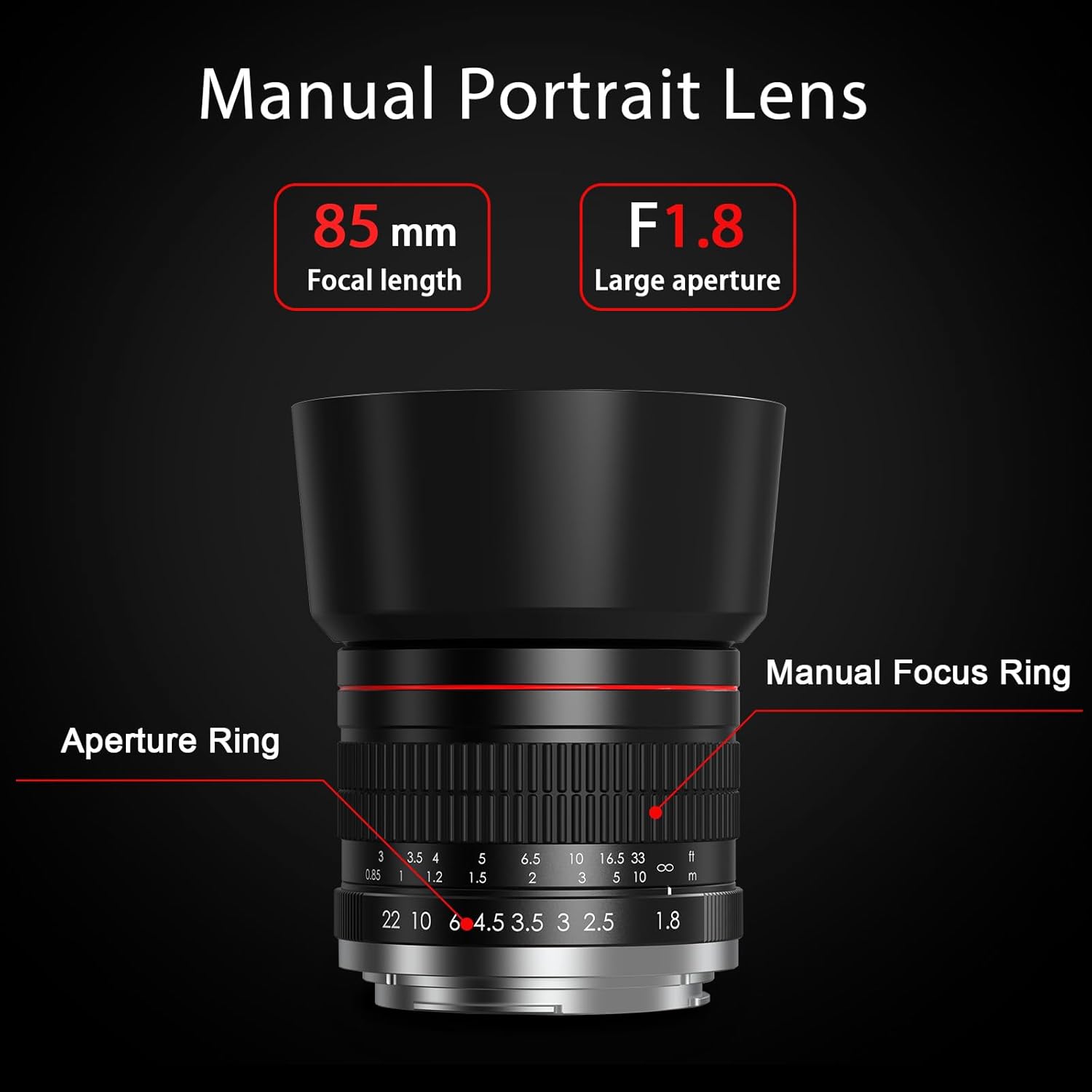 BENOISON 85mm f/1.8 Manual Focus Telephoto Portrait Lens for Canon EF